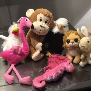 Flamingo, seahorse, eagle, monkey, chicken, lion and rabbit.